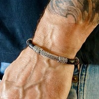 Bali style armband zilver & leer Bali style armband zilver & leer