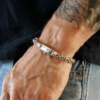 Bali style schakel armband zilver & leer Bali style schakel armband zilver & leer