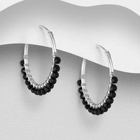 Zilveren oorringen Zwarte spinel Zilveren oorringen Zwarte spinel