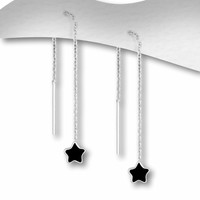 Zilveren ear threader black star Zilveren ear threader black star