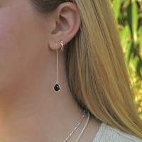 Zilveren oorbel zwarte spinel Zilveren oorbel zwarte spinel