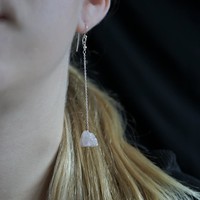 Zilveren oorbel ruwe Rozenkwarts Zilveren oorbel ruwe Rozenkwarts