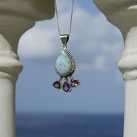Zilveren hanger Larimar en Amethist "Isa" Zilveren hanger Larimar en Amethist "Isa"