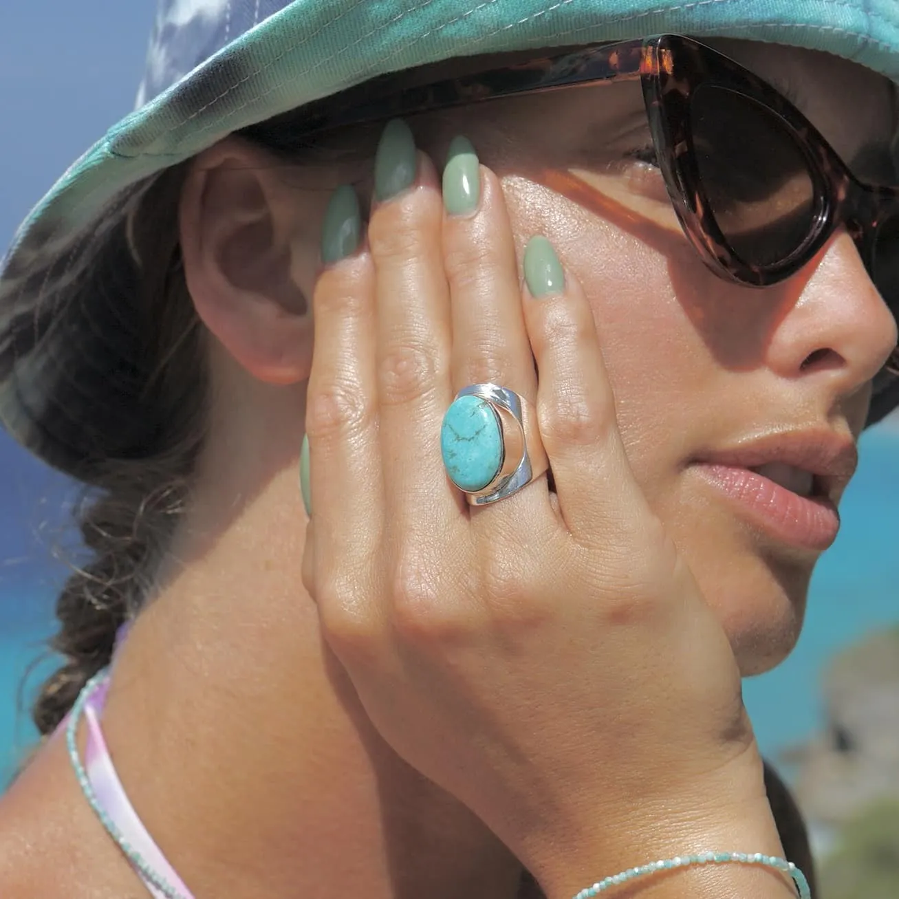 ring met echte turquoise edelsteen