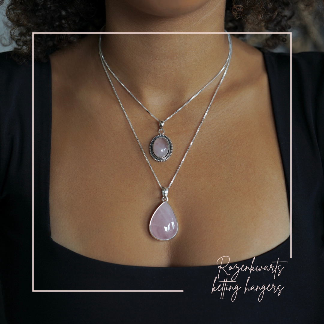 Rozenkwarts ketting met zilveren hanger van Leelavadee Jewelry