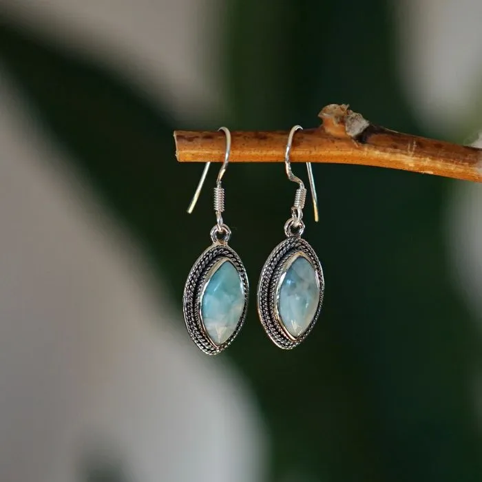 Larimar oorbellen met unieke blauwe edelsteen