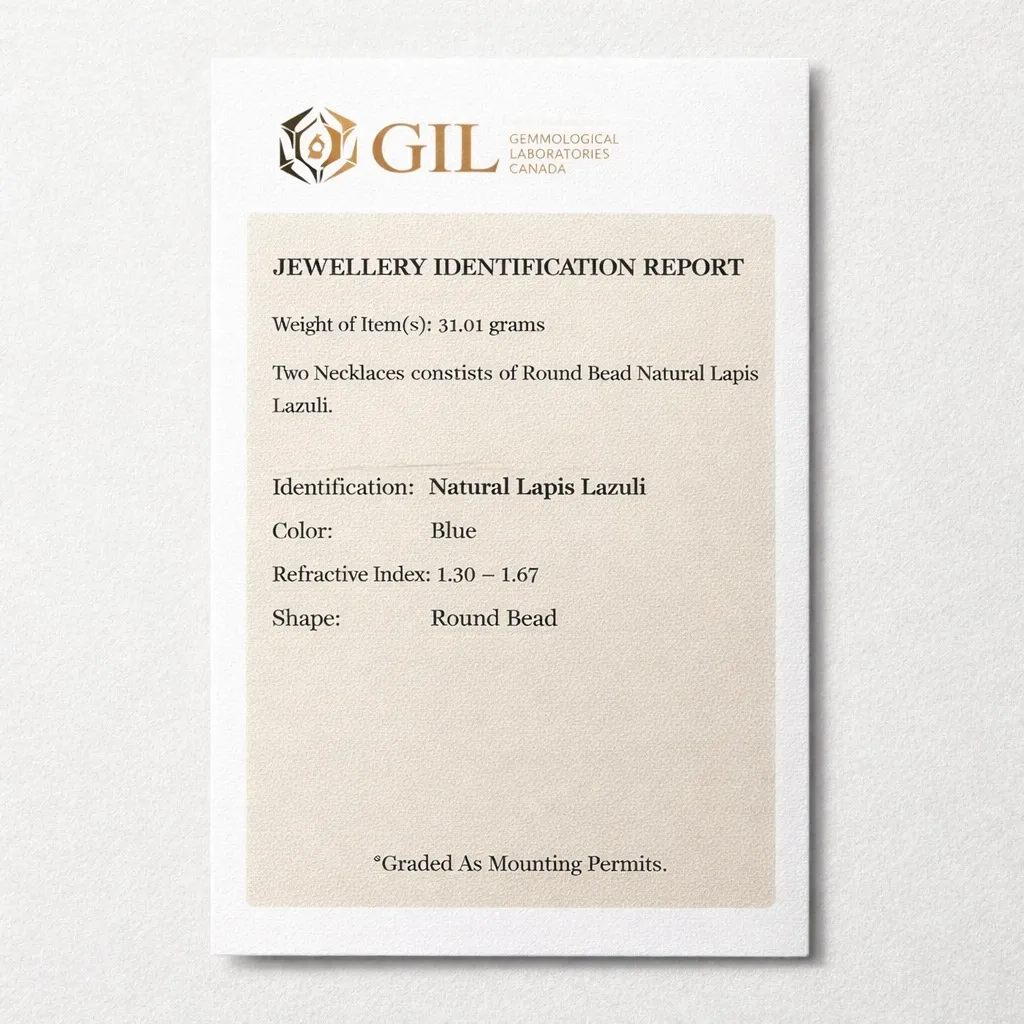 Officieel GIL echtheidscertificaat voor natuurlijke lapis lazuli van Leelavadee Jewelry