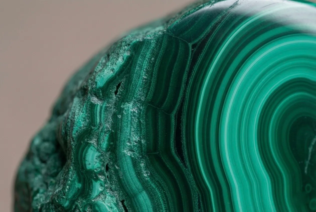close up van malachiet met onregelmatige banden