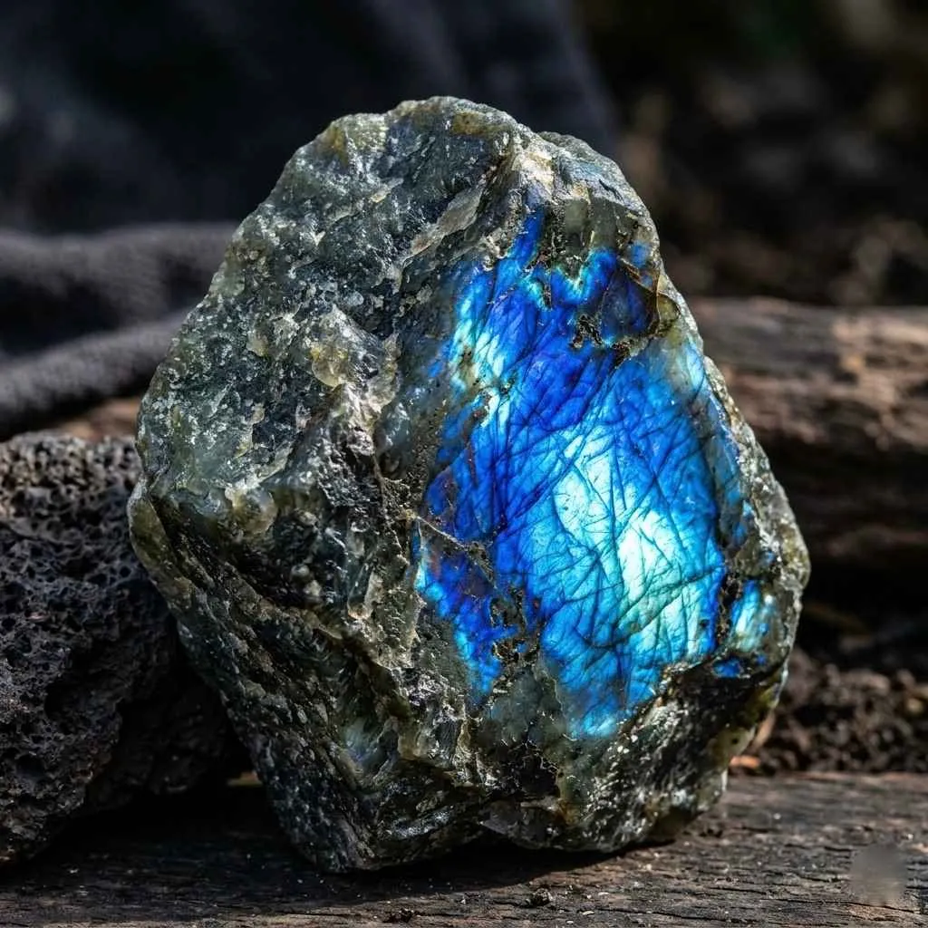 Labradoriet steen met labradorescentie en blauwe reflecties