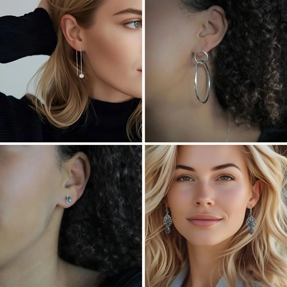 verschillende soorten zilveren oorbellen oorknopjes oorringen oorhangers