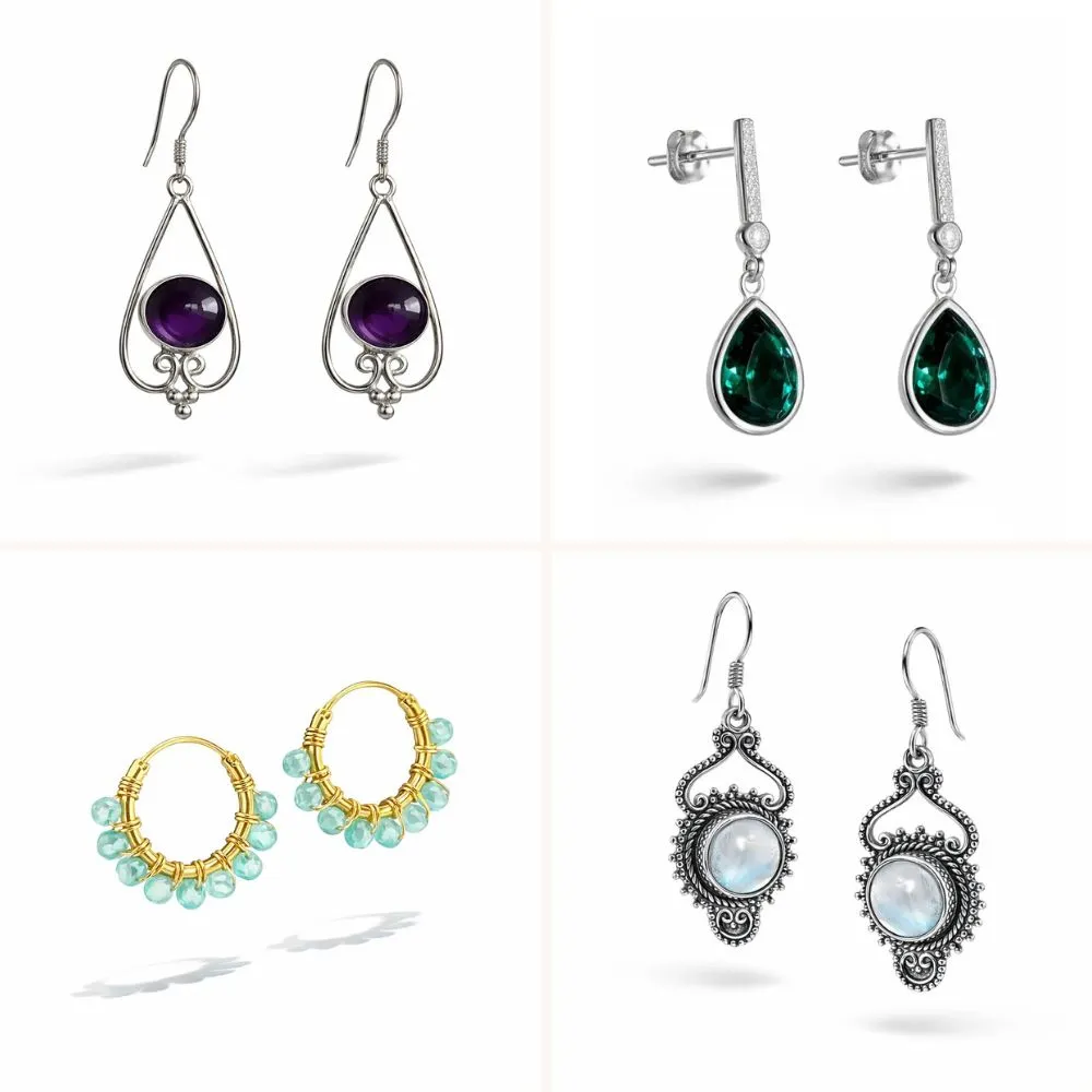 edelsteen oorbellen verschillende kleuren overzicht