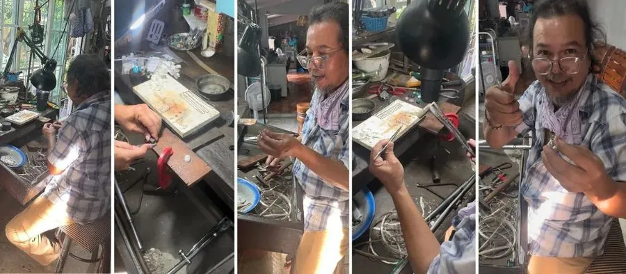 De edelsmid van Leelavadee Jewelry aan het werk