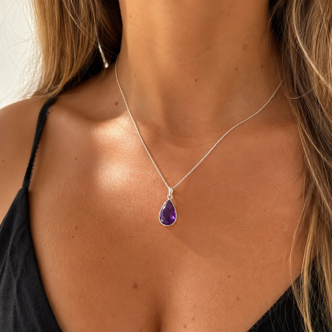 Amethist ketting voor het derde oogchakra — handgemaakt sterling zilver bij Leelavadee