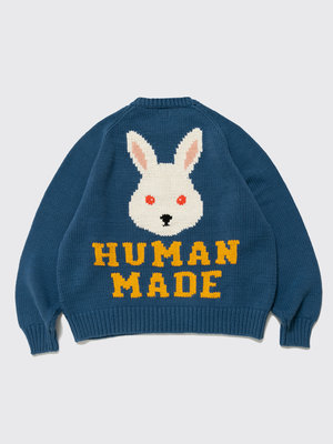 Human Made Rabbit Raglan Knit Sweater FW22 Blue - OALLERY