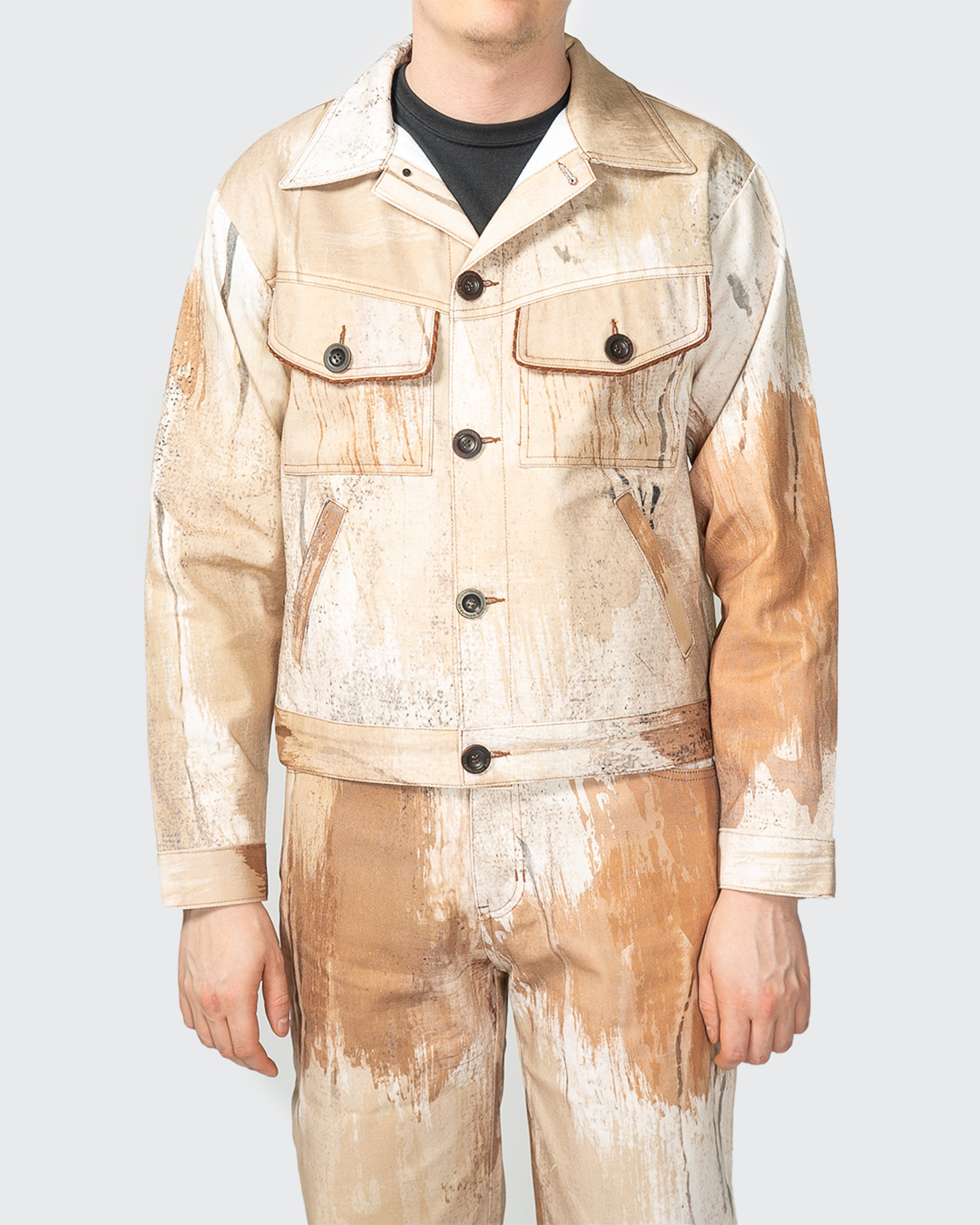 Andersson Bell Tawney Beige Print Denim Trucker Jacket Sand - OALLERY