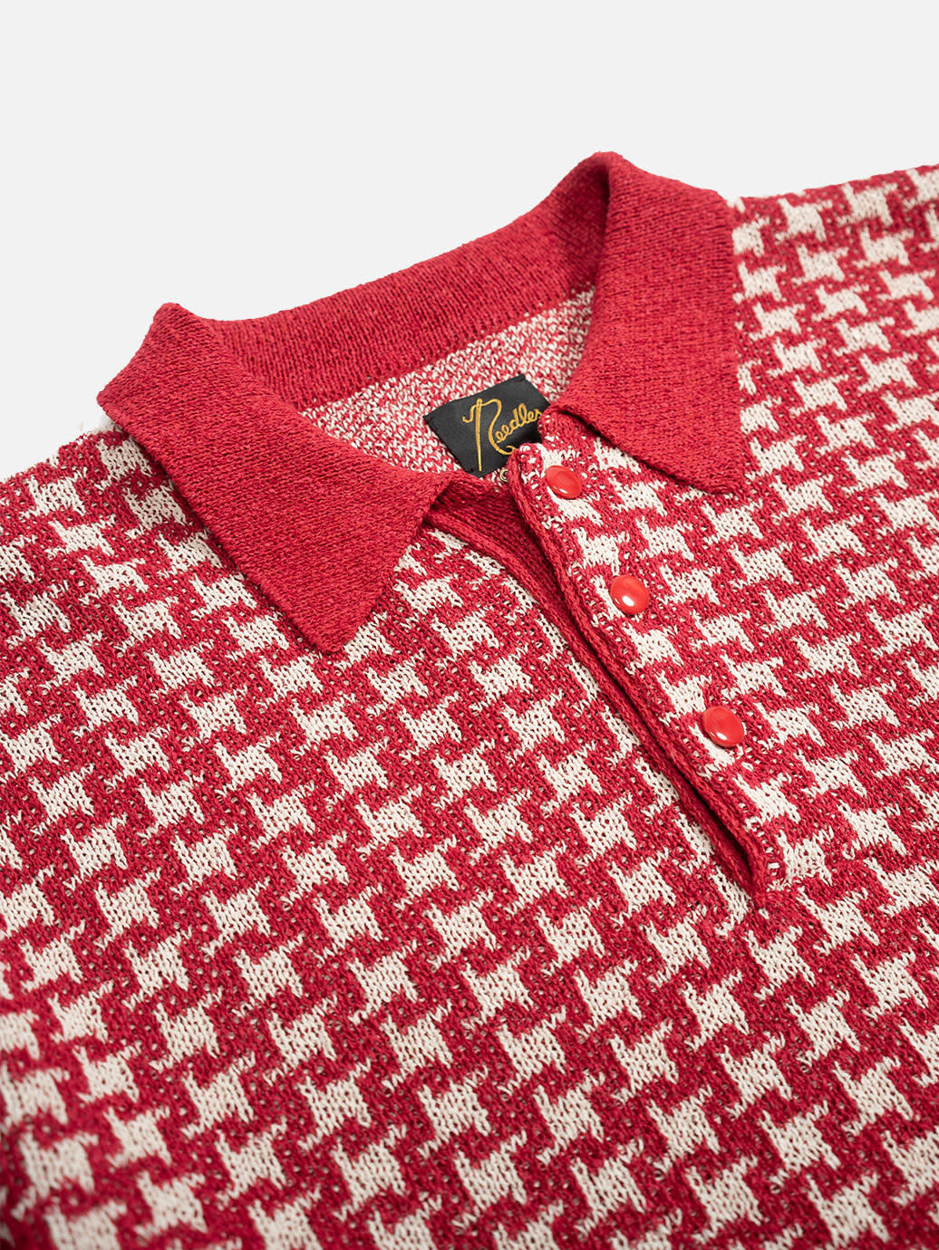 Needles Polo Sweater - Houndstooth Red - OALLERY