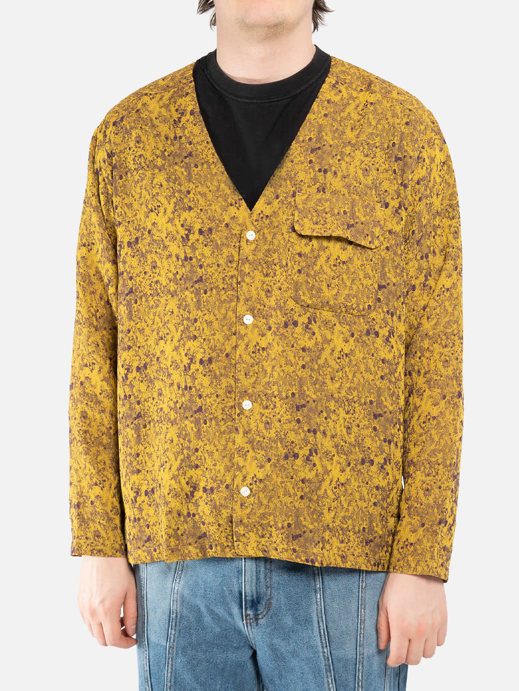 Needles V Neck Shirt - PE/R Abstract Jq. Yellow - OALLERY