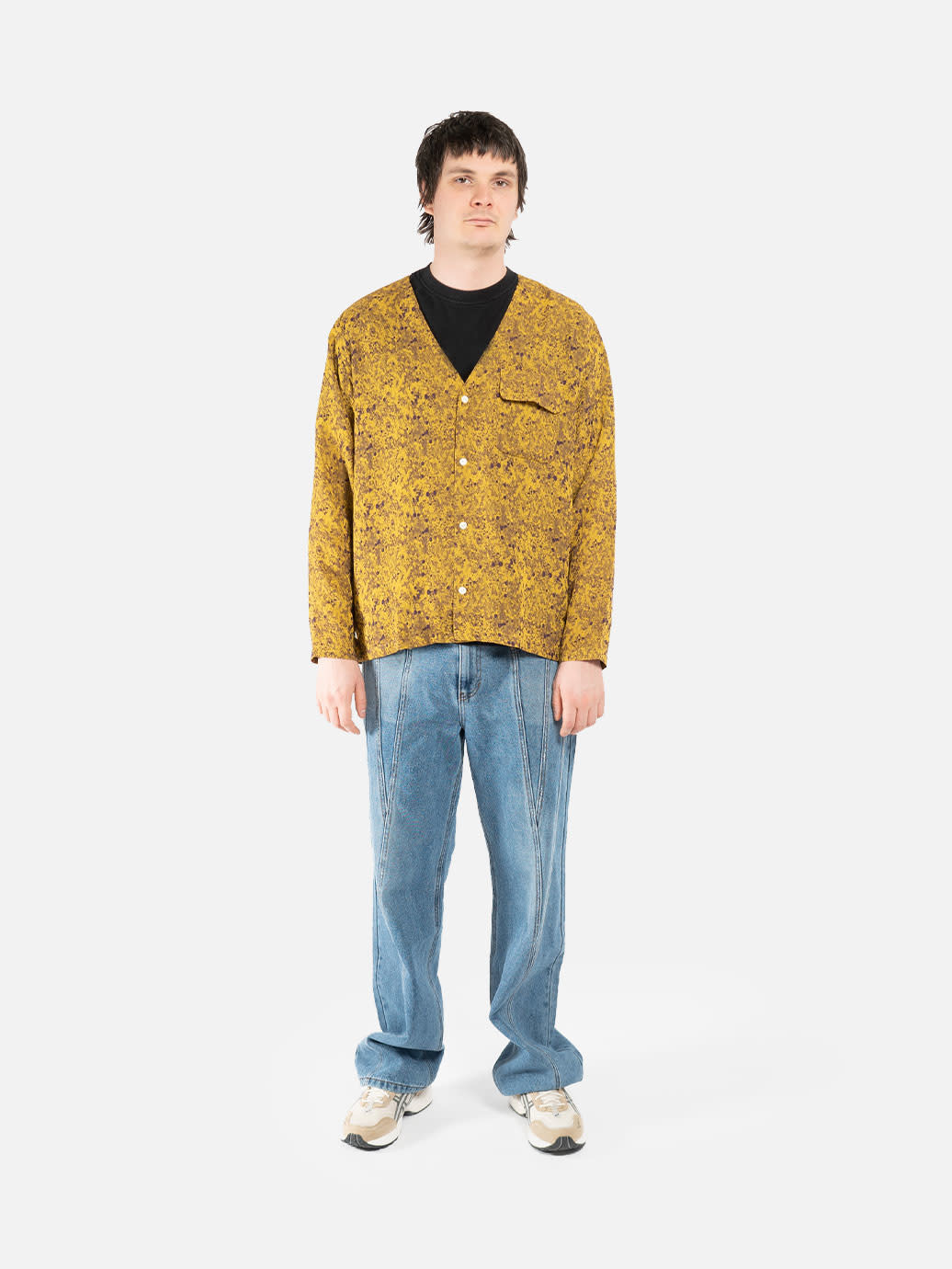 Needles V Neck Shirt - PE/R Abstract Jq. Yellow - OALLERY