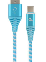 CableXpert Premium USB Type-C laad- & datakabel 'katoen', 1 m, turquoise/wit