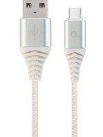 CableXpert Premium USB Type-C laad- & datakabel 'katoen', 2 m, zilver/wit