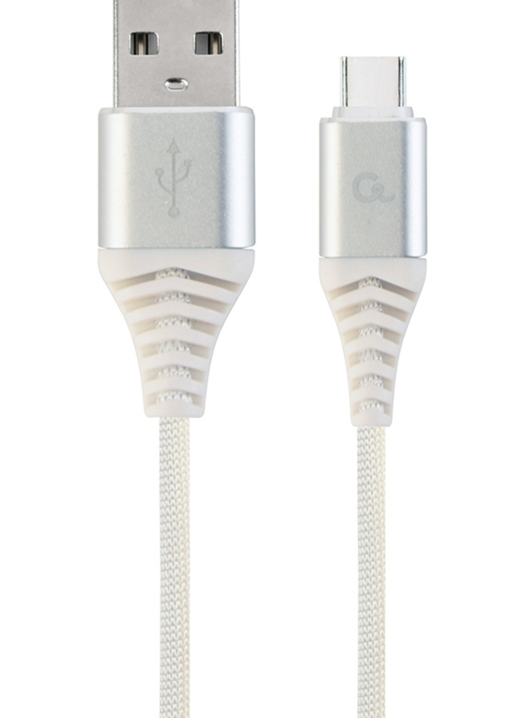 CableXpert Premium USB Type-C laad- & datakabel 'katoen', 2 m, zilver/wit