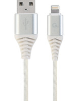 CableXpert Premium 8-pin laad- & datakabel 'katoen', 2 m, zilver/wit