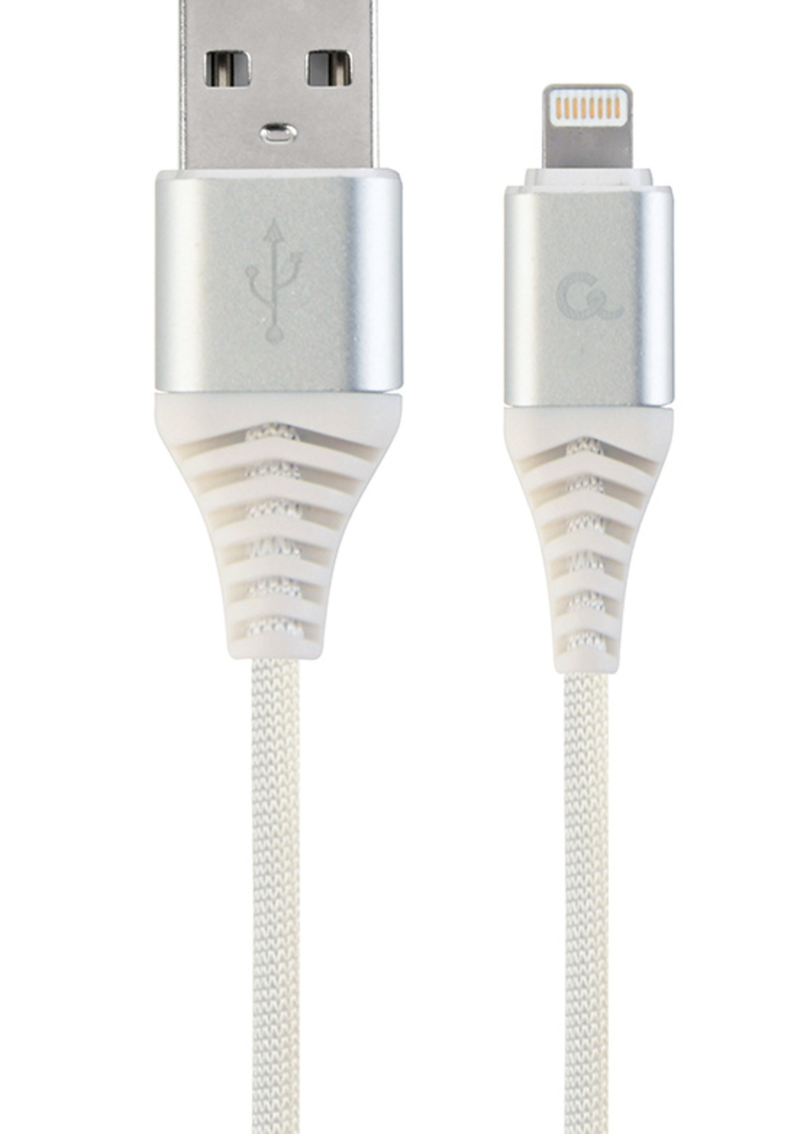 CableXpert Premium 8-pin laad- & datakabel 'katoen', 2 m, zilver/wit