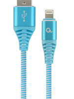 CableXpert Premium 8-pin laad- & datakabel 'katoen', 2 m, turquoise/wit