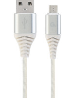 CableXpert Premium micro-USB laad- & datakabel 'katoen', 1 m, zilver/wit