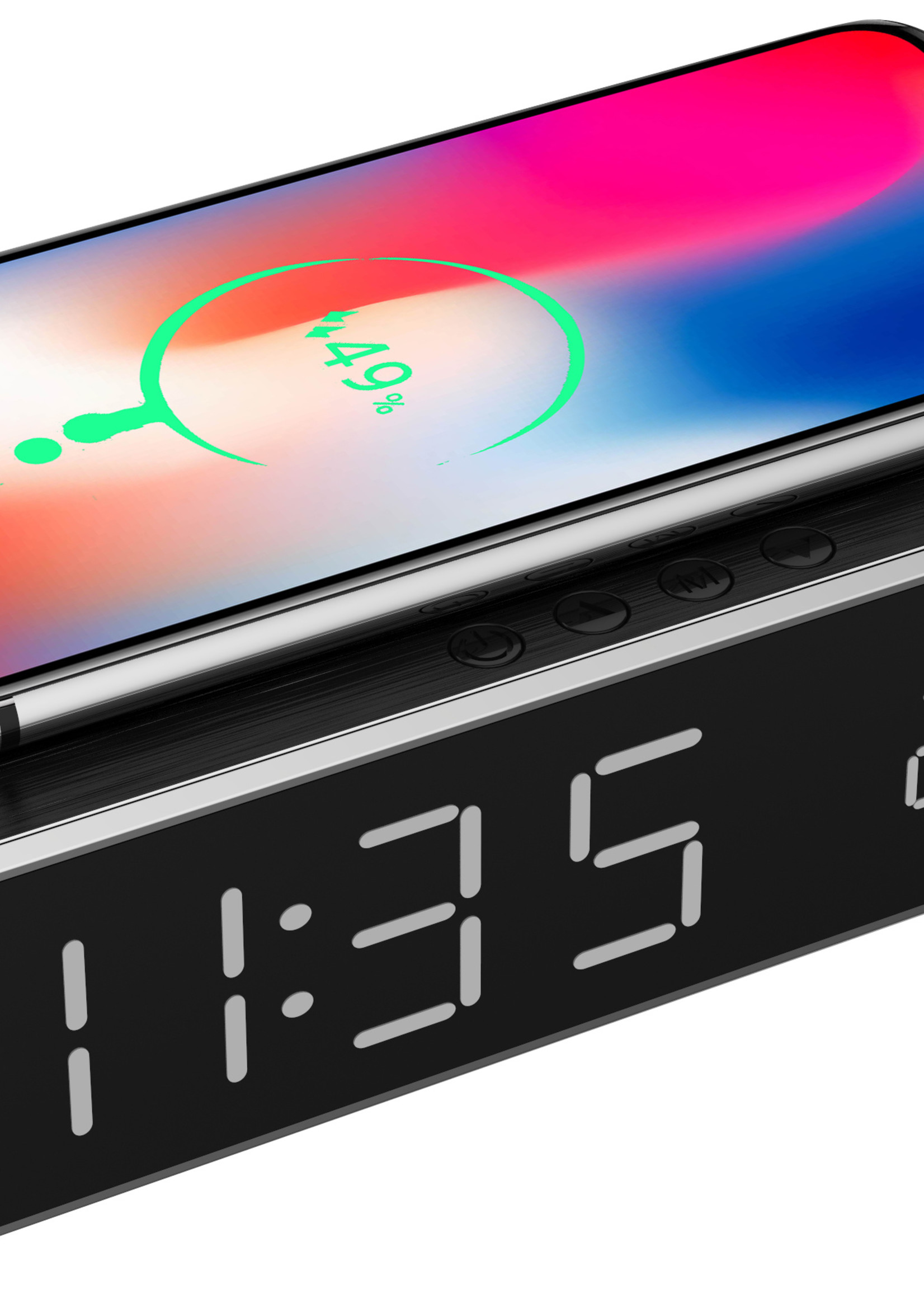 Gembird Digitale wekker met draadloze laadfunctie voor smartphone