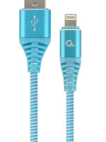 CableXpert Premium 8-pin laad- & datakabel 'katoen', 1 m, turquoise/wit