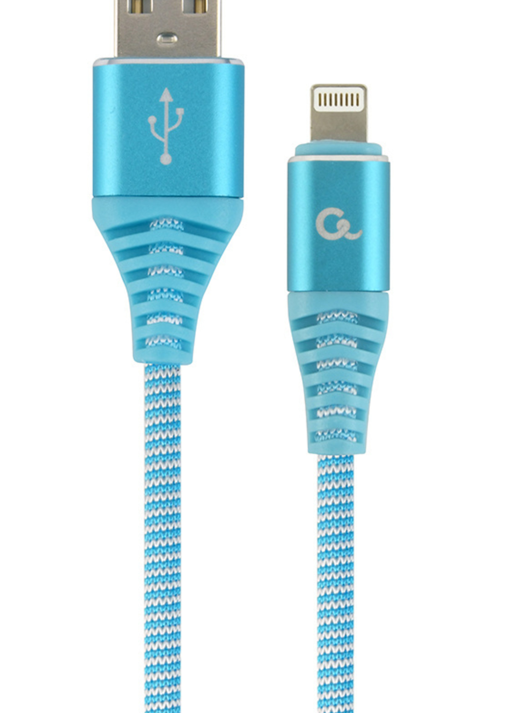 CableXpert Premium 8-pin laad- & datakabel 'katoen', 1 m, turquoise/wit