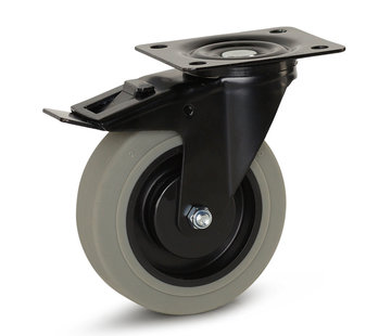 Grå gummi Länkhjul med broms 125 mm - 180 kg