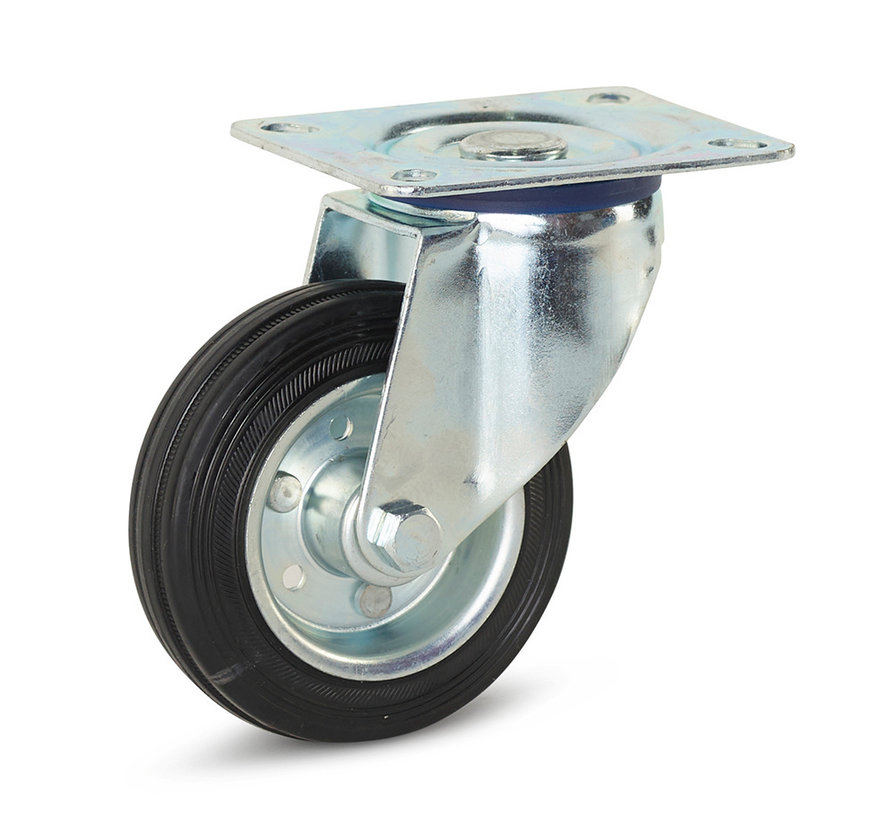 Rullhjul i luktfritt gummi med toppskiva - 100mm - 80kg