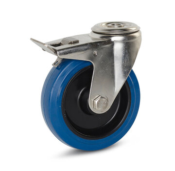 MESO Rostfritt stål - Elastiska gummi Länkhjul med broms 125 mm - 120 kg