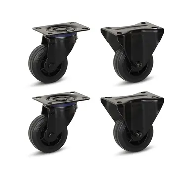 MESO Set om 4 - Svarta fasta och svängbara gummihjul (2x) - 80mm - 60kg - Specifikationer per hjul