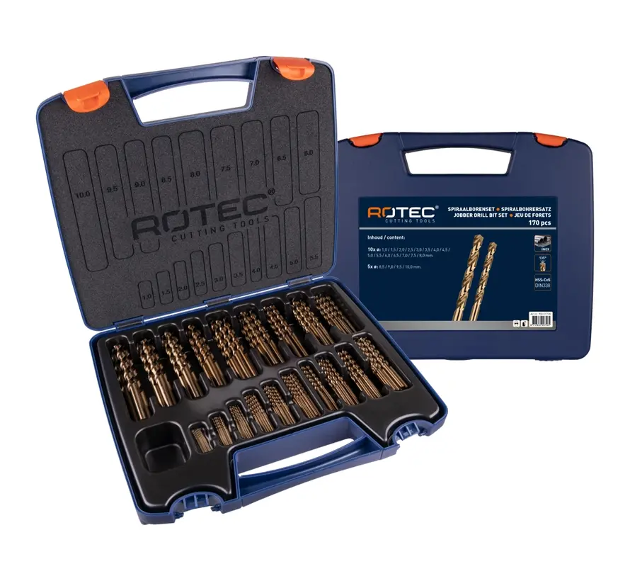 HSS-E spiralborrkronesats '111' - DIN 338 - Typ N - Ø1-10 - Brons - 170 delar