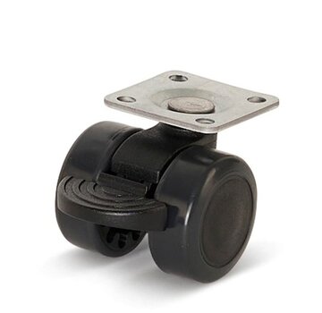 Premium möbelhjul, 36 mm, PU-bromsat, topplatta 36,5x36,5 mm