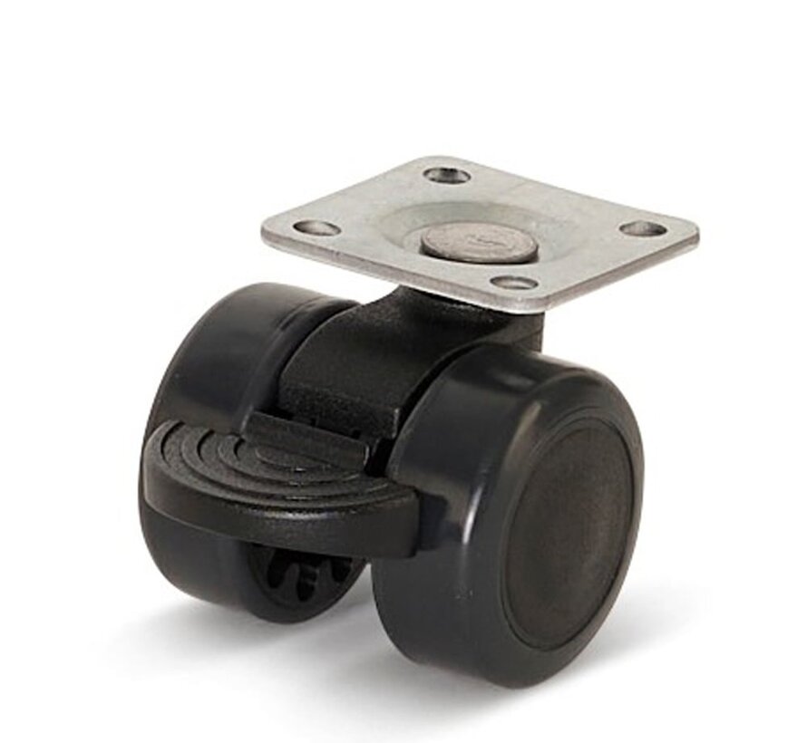 Premium möbelhjul, 36 mm, PU-bromsat, topplatta 36,5x36,5 mm