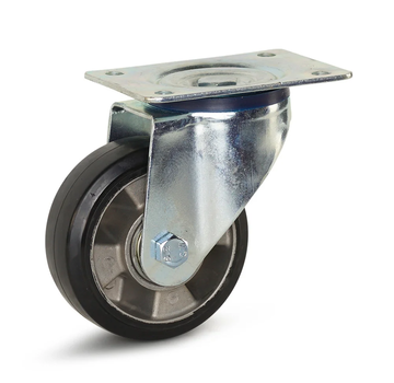 Länkhjul i svart elastiskt gummi med topplatta - 125 mm - 300 kg