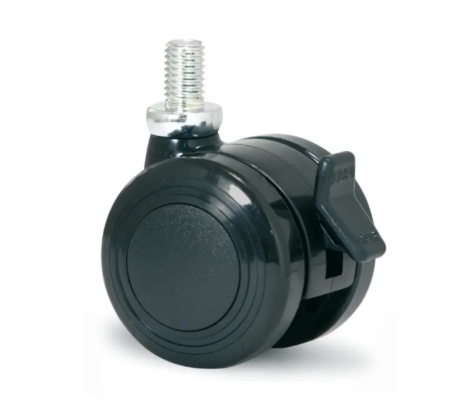 Möbelhjul 40mm PU dubbel mjuk bult M8 bromsad