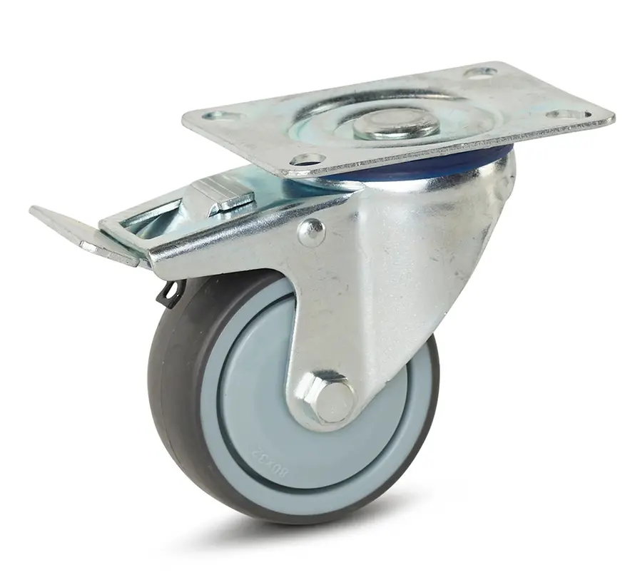 Utrustning svängbart hjul bromsat med topplatta - 80mm - 80kg