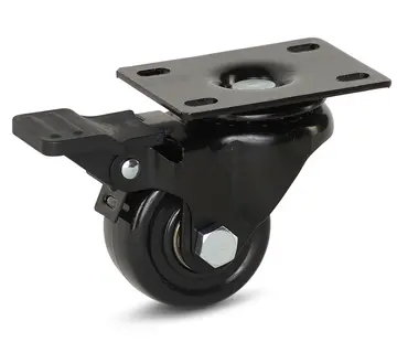 MESO Svängbart hjul i svart nylon, bromsat med topplatta - 50 mm - 150 kg