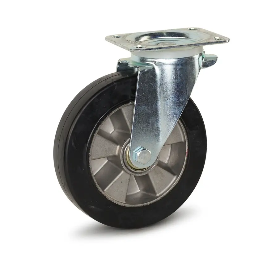 Svängbart hjul för avfallsbehållare med topplatta - 200 mm - 500 kg