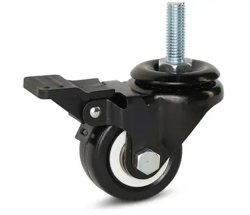 MESO Svart PU länkhjul bromsat med gänga - 50mm - 60kg