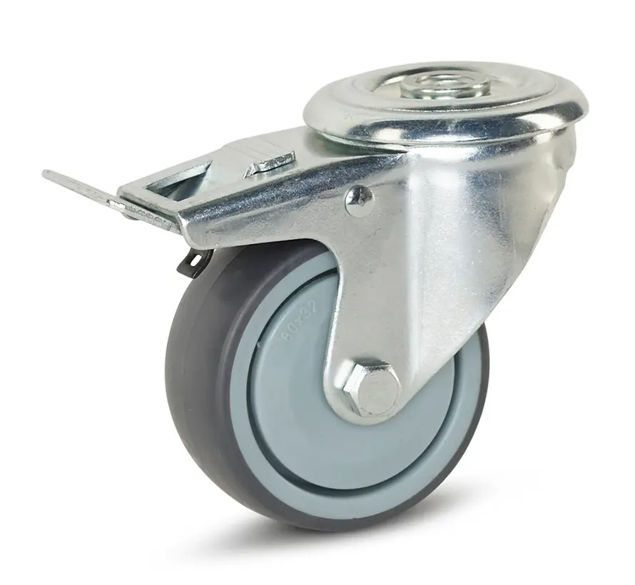Enheter svängbart hjul bromsat med centralt hål - 80mm - 80kg