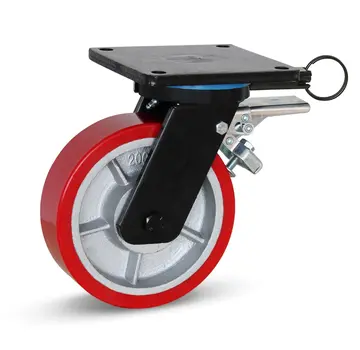MESO PU-långfärdigt länkhjul med bromsad topplatta och riktningsspärr - 200 mm - 1400 kg