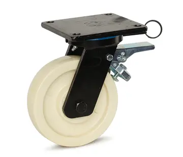 MESO Extra kraftigt länkhjul i nylon, bromsat med topplatta och riktningsspärr - 200 mm - 1.300 kg