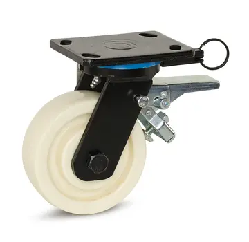 MESO Extra kraftigt svängbart hjul i nylon, bromsat med topplatta och riktningsspärr 150 mm - 1.000 kg