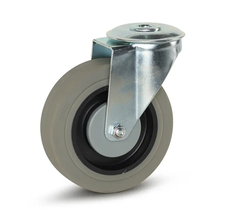 Grått gummihjul med centralt hål - 125 mm - 180 kg